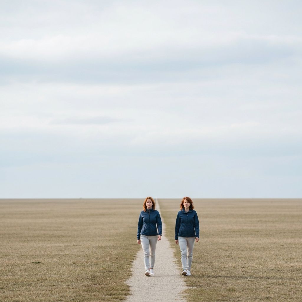 Person walking alone in open field